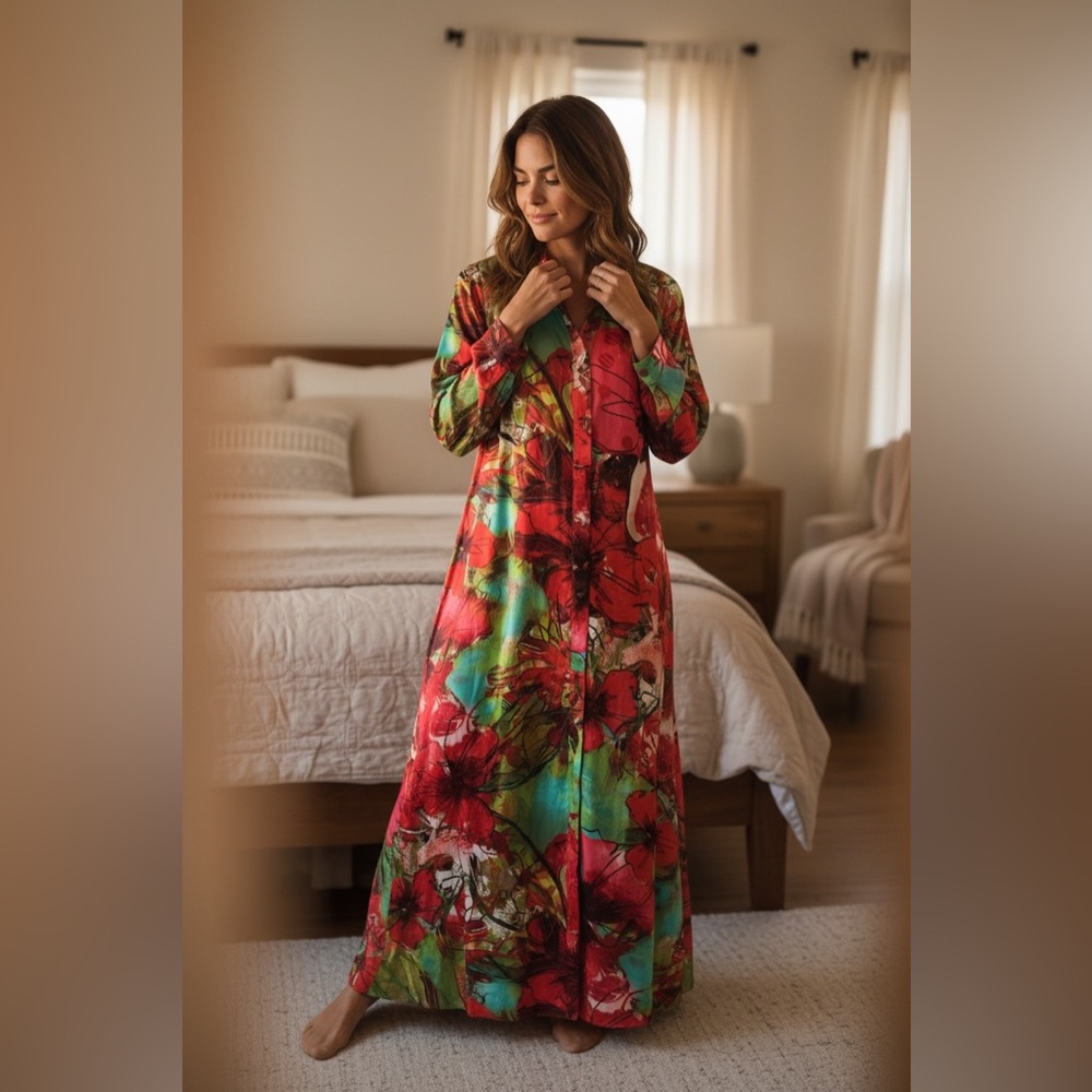 Natori vibrant Multicolor Floral satin feel Robe 
Quiet luxury